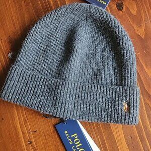 Polo Ralph Lauren, Knit, Beanie, Stitched, Grey, One Size, NWT.